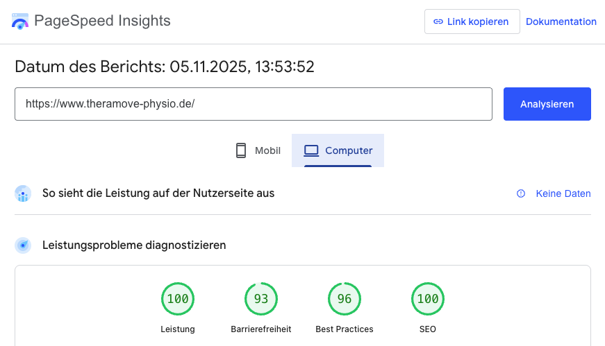Ladezeitoptimierte Webseite TheraMove